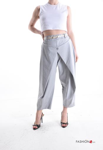 Calças em Algodão cintura subida wide leg com cinto com bolsos - ph 5