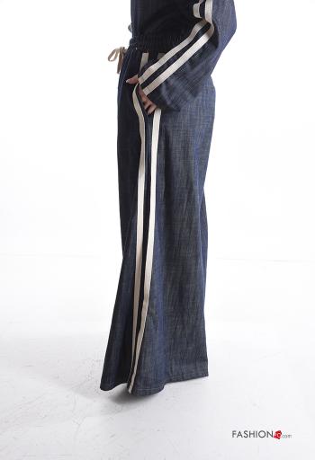 Denim wide leg hoher Taille Hose aus Baumwolle mit Taschen mit kordelzug - ph 3