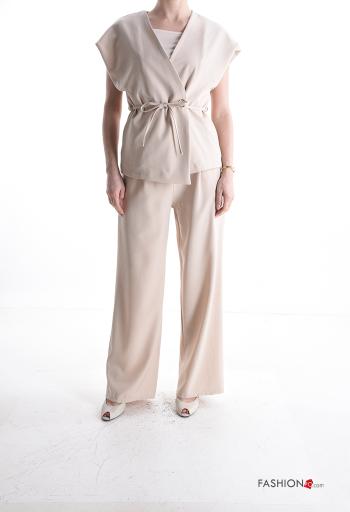 ärmellos wide leg zweiteilige Set mit Taschen mit Schleife