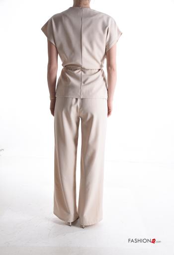 ärmellos wide leg zweiteilige Set mit Taschen mit Schleife - ph 2