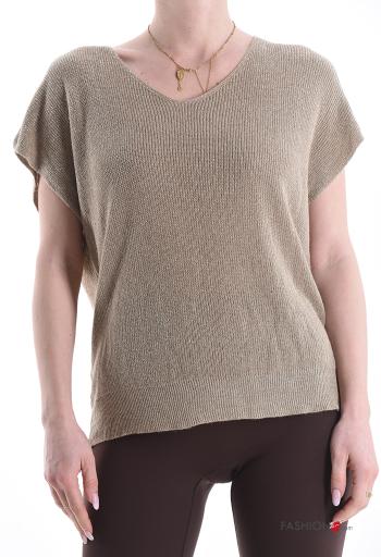 Maglione lurex maniche corte scollo a V - ph 4