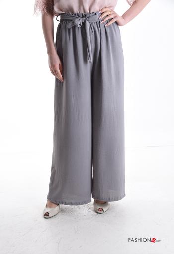 Pantalone vita alta wide leg con cintura in stoffa - ph 1