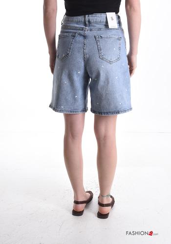 Bermuda in Cotone denim Fantasia ricamata con tasche - ph 2