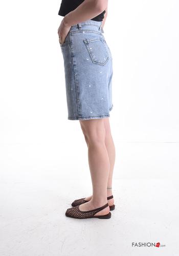 Bermuda in Cotone denim Fantasia ricamata con tasche - ph 3
