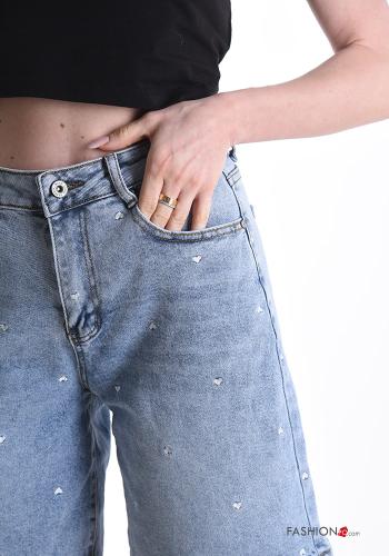 Bermuda in Cotone denim Fantasia ricamata con tasche - ph 4