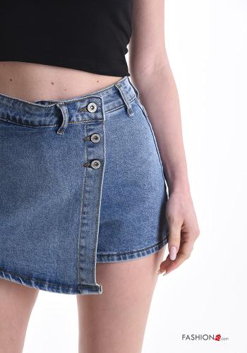 Pantaloncino Short in Cotone denim asimmetrico con bottoni - ph 4