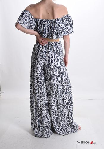 Jumpsuit in Lino wide leg Fantasia floreale con cintura con balze - ph 2