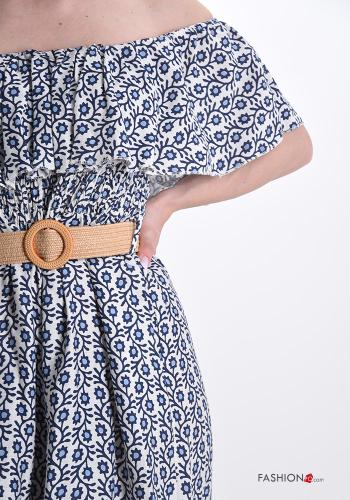 Jumpsuit in Lino wide leg Fantasia floreale con cintura con balze - ph 4