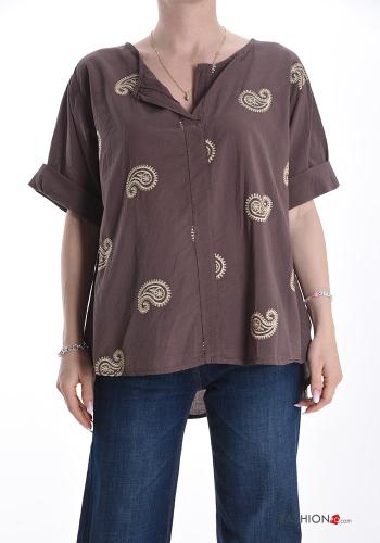 Blusa in Cotone Fantasia paisley maniche a tre quarti