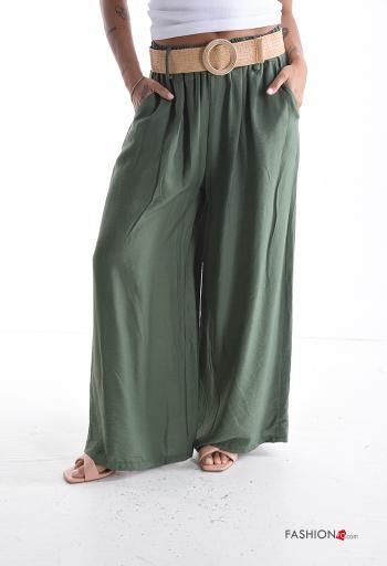 wide leg lange Hose mit Gürtel mit Taschen