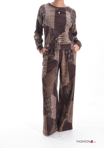 Tiermuster Samt wide leg Gerippte zweiteilige Set mit Taschen - ph 1
