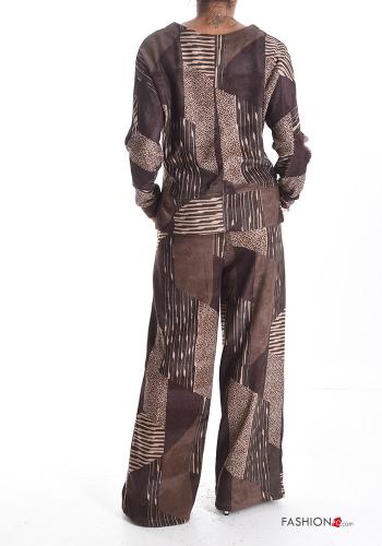 Tiermuster Samt wide leg Gerippte zweiteilige Set mit Taschen - ph 2