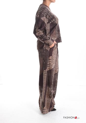 Tiermuster Samt wide leg Gerippte zweiteilige Set mit Taschen - ph 3