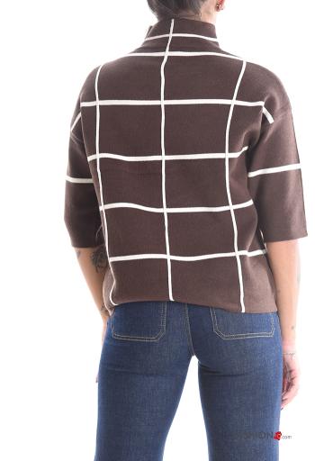 Geometrisches Muster Strickpullover Rollkragen- 3/4 ärmel - ph 2