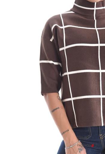 Geometrisches Muster Strickpullover Rollkragen- 3/4 ärmel - ph 4