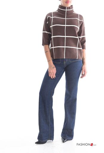 Geometrisches Muster Strickpullover Rollkragen- 3/4 ärmel - ph 5