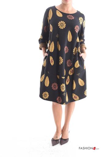 long sleeve crew neck Cotton Dress with pockets