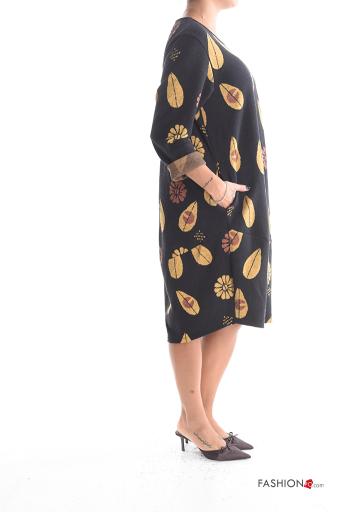 long sleeve crew neck Cotton Dress with pockets - ph 3