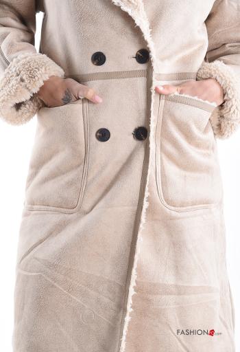 Manteau Suède fourrure synthétique croisé avec poches - ph 4