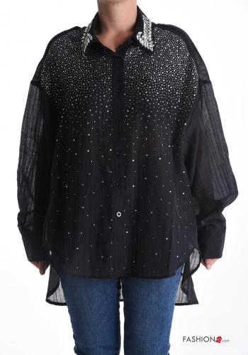Camicia maniche lunghe con colletto con bottoni con strass