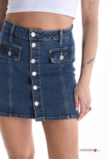 Minissaia em Algodão denim cintura subida com botões - ph 4