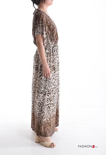 Vestido largo manga corta espalda descubierta Estampado animal escote profundo - ph 3