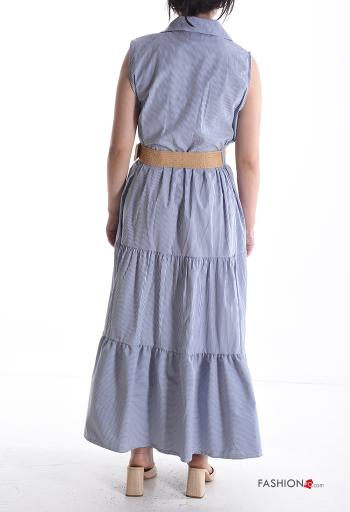 Vestido camisero de Algodón sin mangas con cuello a rayas con cinturón con botones - ph 2