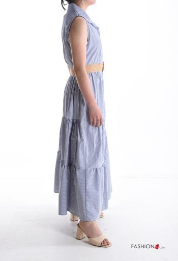 Vestido camisero de Algodón sin mangas con cuello a rayas con cinturón con botones - ph 3
