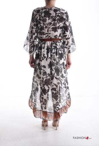 Vestido asimetrico Estampado Floral con cuello en v con cinturón manga tres cuartos - ph 2