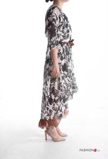 Vestido asimetrico Estampado Floral con cuello en v con cinturón manga tres cuartos - ph 3