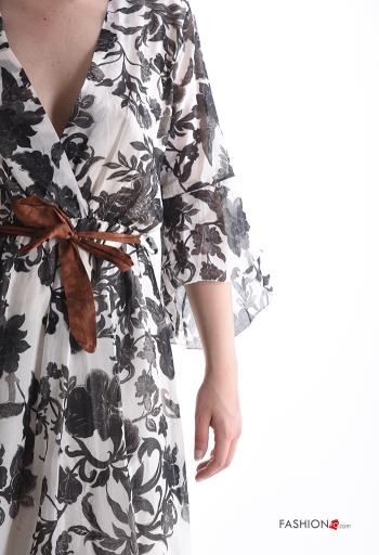 Vestido asimetrico Estampado Floral con cuello en v con cinturón manga tres cuartos - ph 4