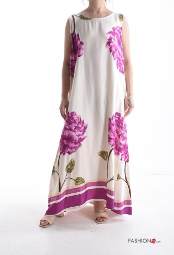 Vestido largo sin mangas cuello redondo Estampado Floral