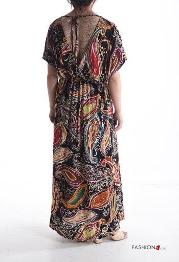 Robe longue à dos nu manches courtes Imprimé abstrait à col en V - ph 2
