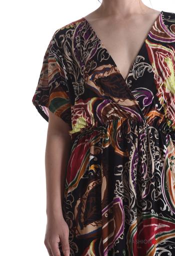 Robe longue à dos nu manches courtes Imprimé abstrait à col en V - ph 4