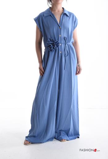 Mono wide leg manga corta con cuello con botones con bolsillos