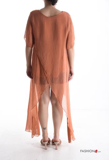 Blusa in Seta maniche corte girocollo asimmetrico lungo con fodera - ph 2