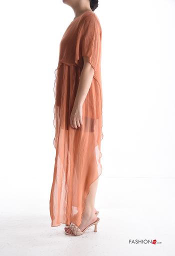 Blusa in Seta maniche corte girocollo asimmetrico lungo con fodera - ph 3