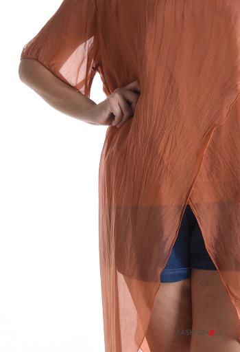 Blusa in Seta maniche corte girocollo asimmetrico lungo con fodera - ph 4
