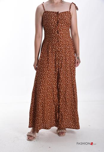 Blumenmuster verstellbarer lange ärmellos Kleid mit Knöpfen - ph 1