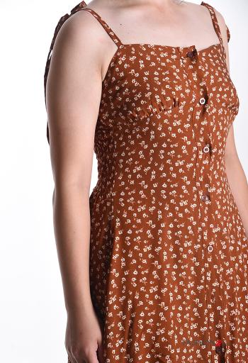 Blumenmuster verstellbarer lange ärmellos Kleid mit Knöpfen - ph 4