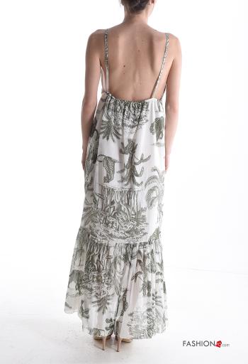 Vestido de Algodón sin mangas espalda descubierta Estampado natural con volantes escote profundo - ph 2