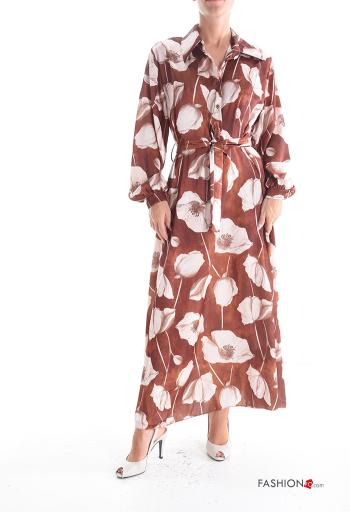 long sleeve with collar Dress with belt with buttons