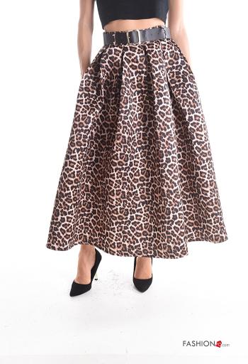 Animal print high waist full Skirt with belt - ph 1