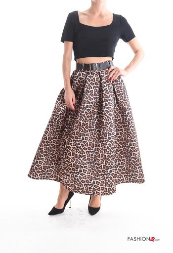 Animal print high waist full Skirt with belt - ph 5