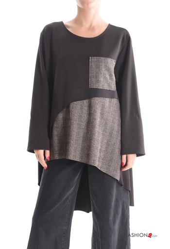 crew neck asymmetrical long sleeve oversized Tunic with pockets
