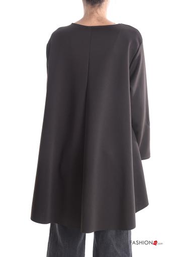 crew neck asymmetrical long sleeve oversized Tunic with pockets - ph 2