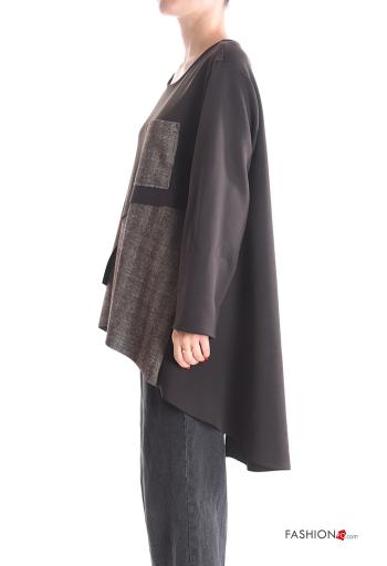 crew neck asymmetrical long sleeve oversized Tunic with pockets - ph 3