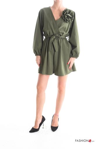Jumpsuit maniche lunghe corto con cintura in stoffa con tasche scollo a V