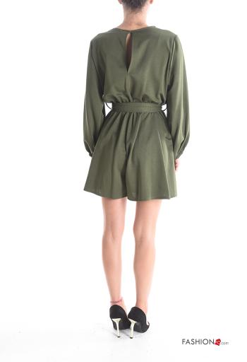 Jumpsuit maniche lunghe corto con cintura in stoffa con tasche scollo a V - ph 2