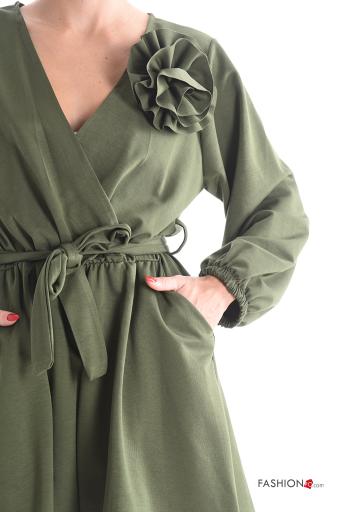 Jumpsuit maniche lunghe corto con cintura in stoffa con tasche scollo a V - ph 4